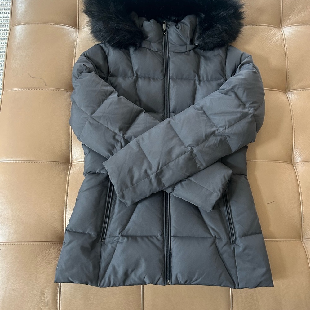Calvin Klein Black Puffer Jacket with Faux Fur Hood